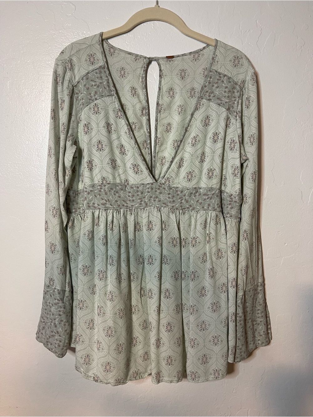 Free People sage green floral boho top